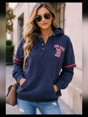 47' Boston Red Sox Womens Navy Blue Baseball Hooded Sweatshirt M